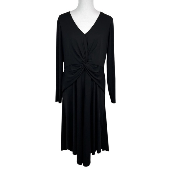 LAUREN RALPH LAUREN Black Twist Front Surplice Midi Dress V-Neck Long Sleeve 12 - Picture 4 of 7